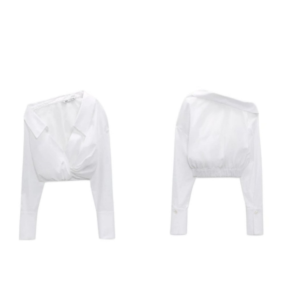 Zara Asymmetric Crop White Shirt Size S 8512/545 - Picture 6 of 7